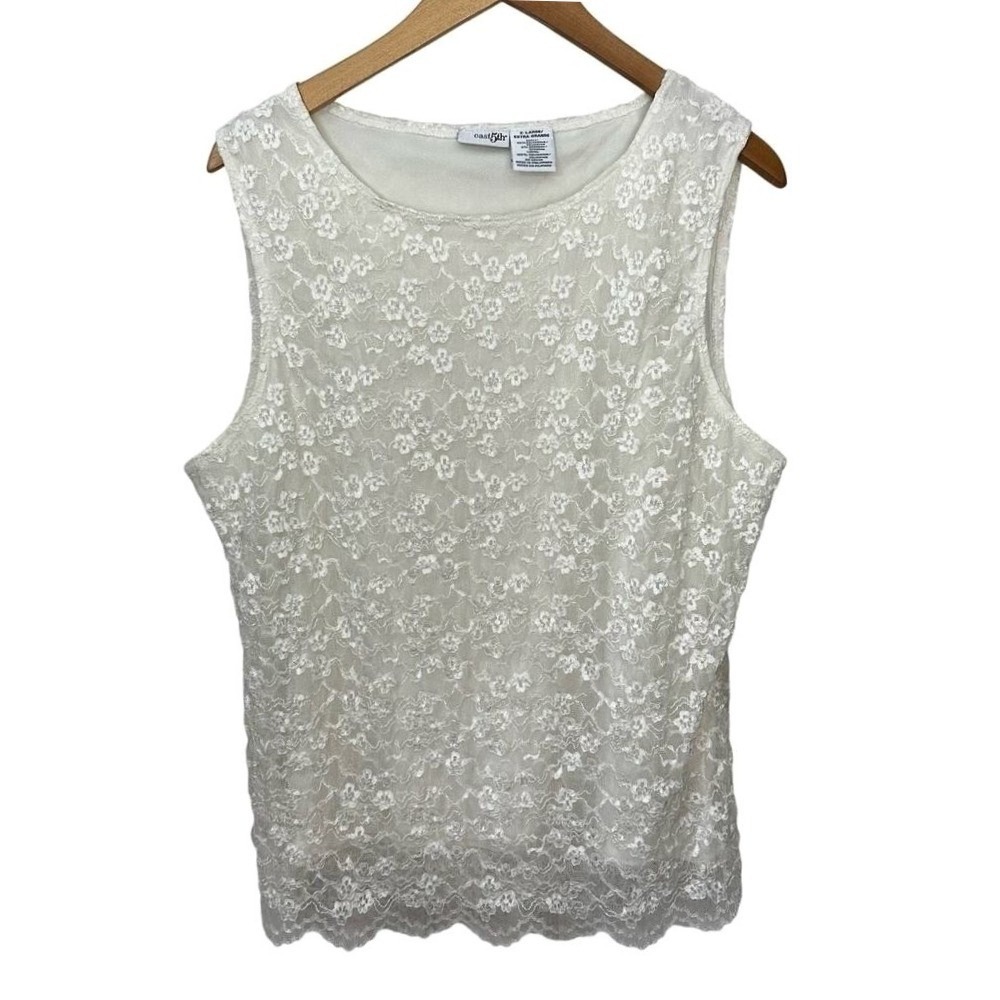 Victorian Romantic Lace Top Womens XL Ivory Cream Overlay Coquette Feminine‎